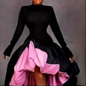Chic Black and Pink Long Sleeve Dress